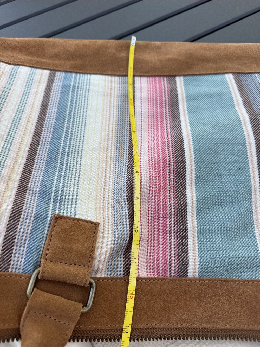 Pottery Barn Suede-Trim Striped Weekender - Tan & Pastel Stripes - Picture 14 of 15